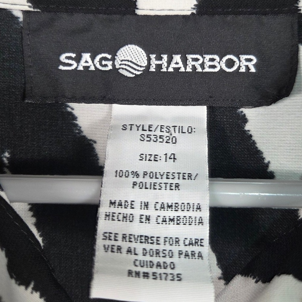 Sag Harbor Button Down Shirt Womens 14 Black White Zebra Pink Floral S53520 - Picture 5 of 7